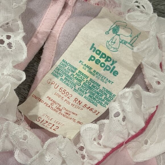 Vintage 1988 Peanuts Snoopy & Belle Happy Holiday Nightgown Girls Size 14/16 - Picture 7 of 7